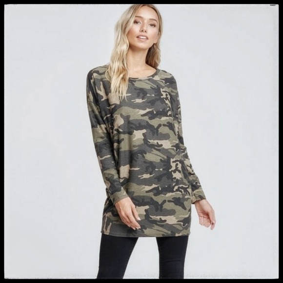 Camo Dolman Sleeve French Terry Tunic, NWT - Picture 6 of 8